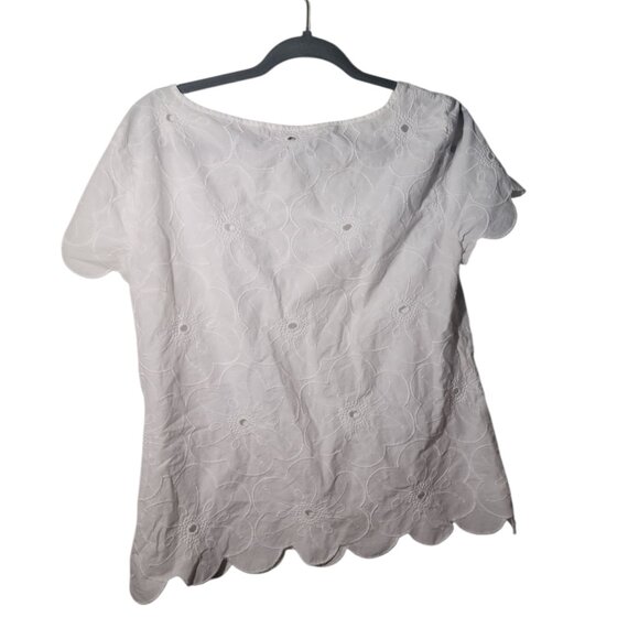 LOFT Tops - LOFT Whimsy Croquet Embroidered Floral Texture Scalloped Hemline Top